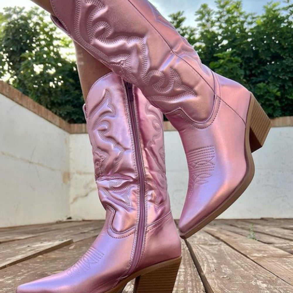 Bella – Bottes de cowboy élégantes avec fermeture éclair latérale et semelle texturée