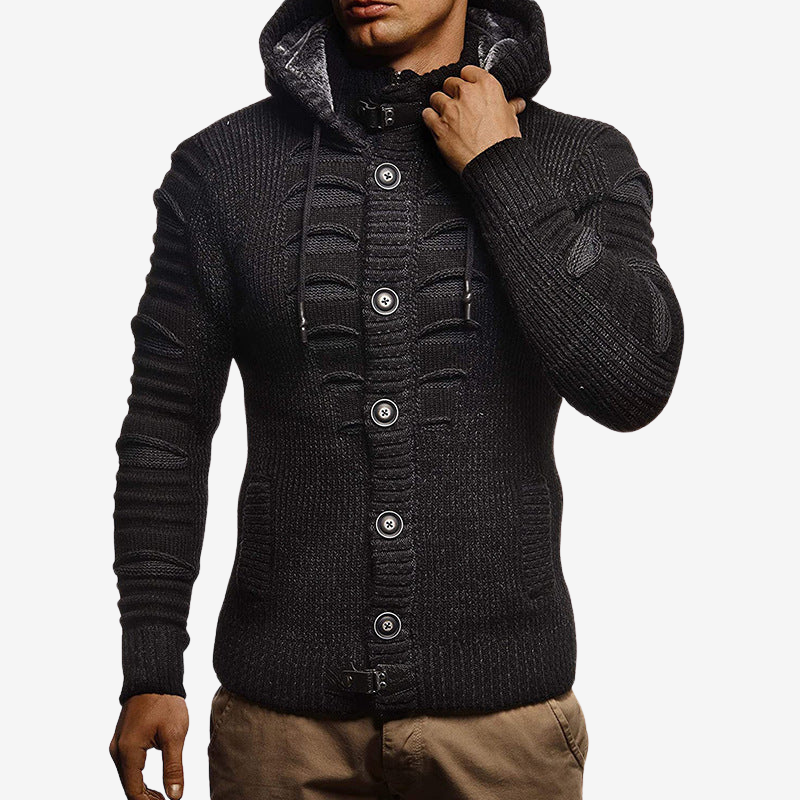 Mark - Long Sleeve Hooded Cardigan with Button Closure