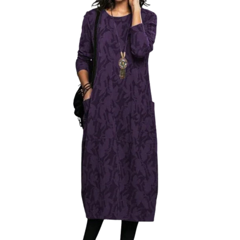 Bianca – Stylish long dress with round neck and side pockets