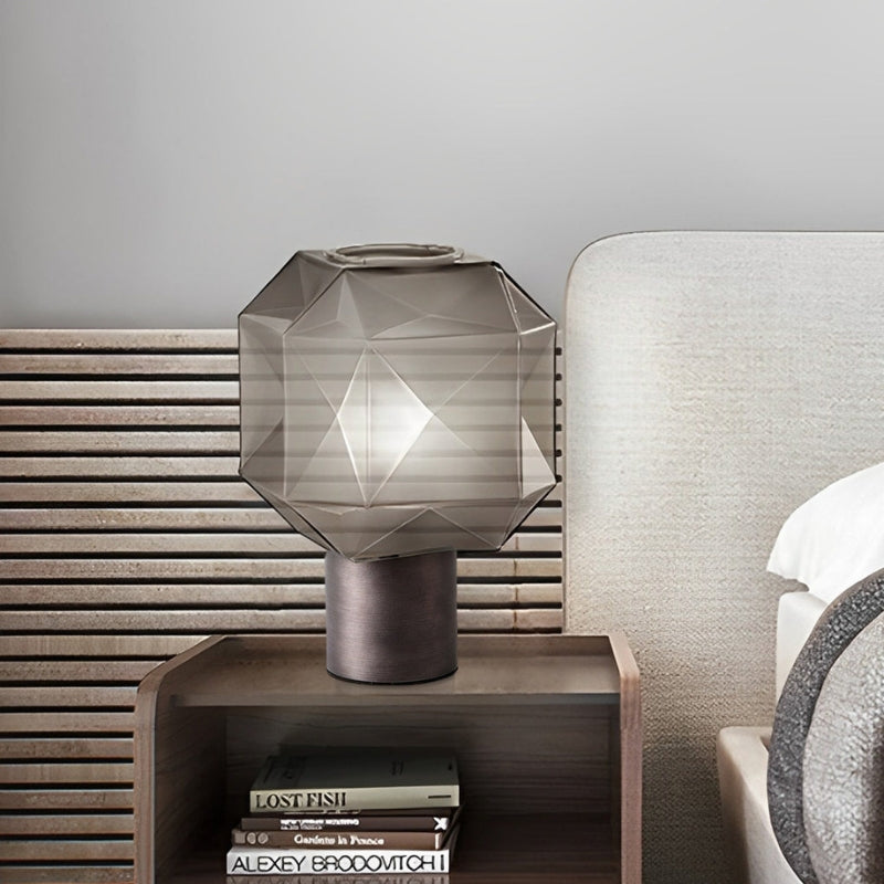 GlassGlow – Lampă de masă Cubo cu abajur din sticlă fumurie