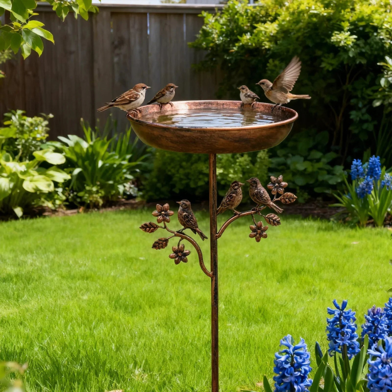Bain d'oiseaux décoratif avec pot et support à piquer dans le sol