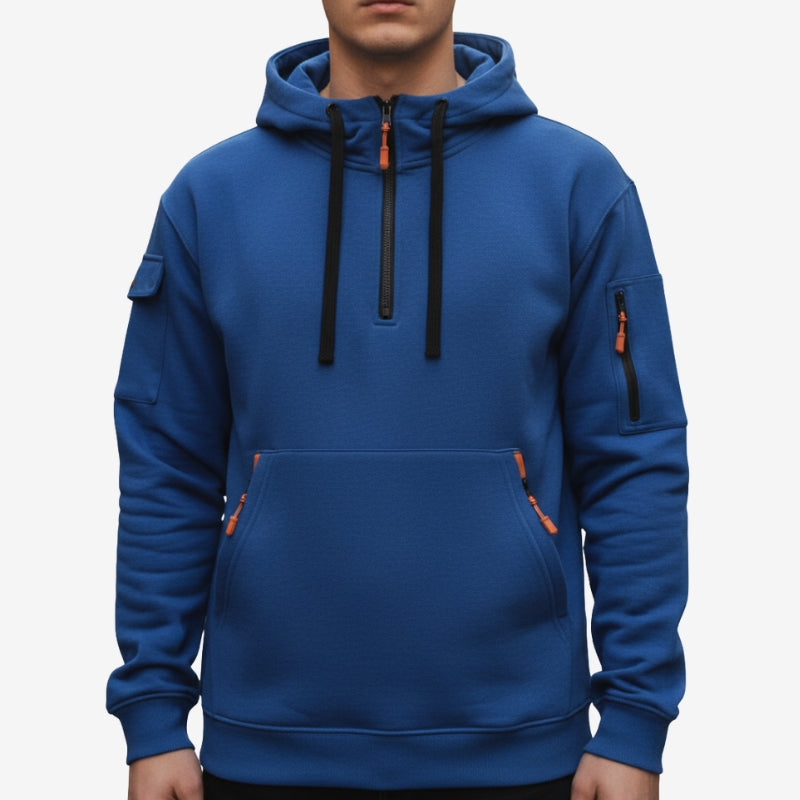 Cason - Long sleeve half zipper hoodie and side pockets