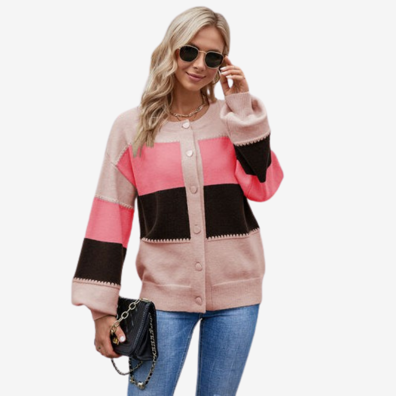 Marvella - Long Sleeve Crew Neck Cardigan With Button Closure
