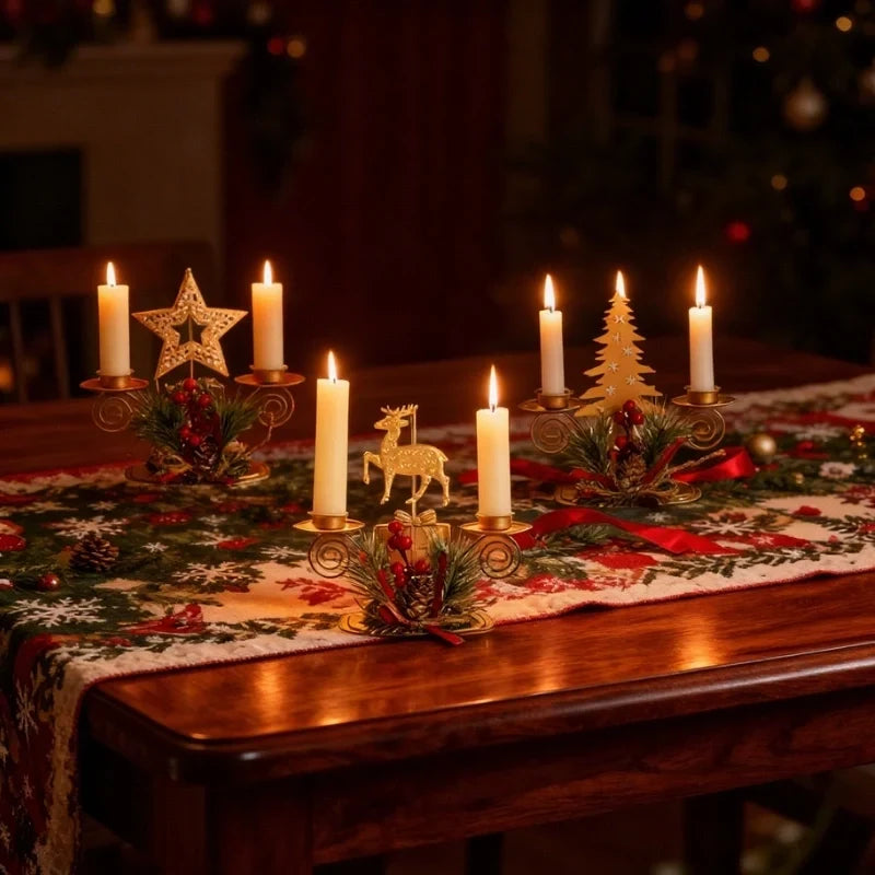 HolidayGlow - Vas gyertyatartó ünnepi motívumokkal