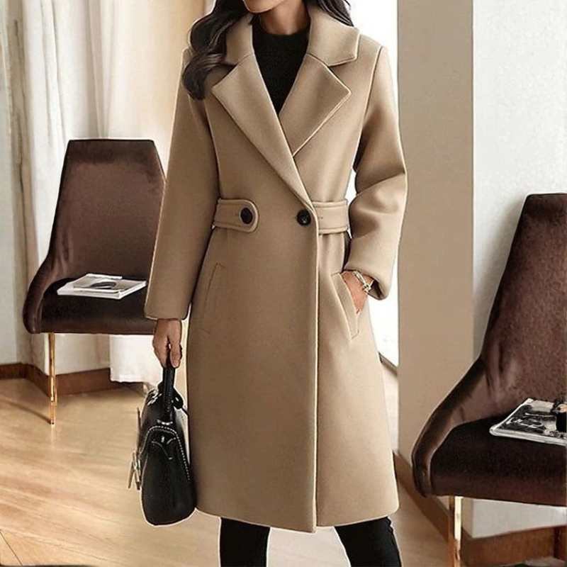 Faith - Cappotto lungo a maniche lunghe con vita con cintura e tasche laterali