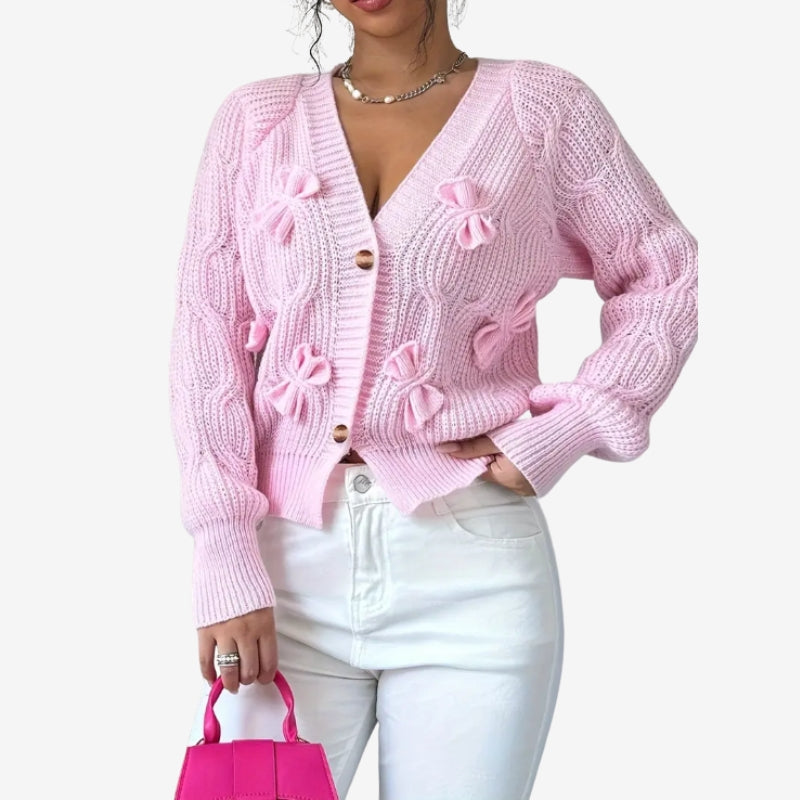 Amelia – Long Sleeve V-neck cardigan with bow