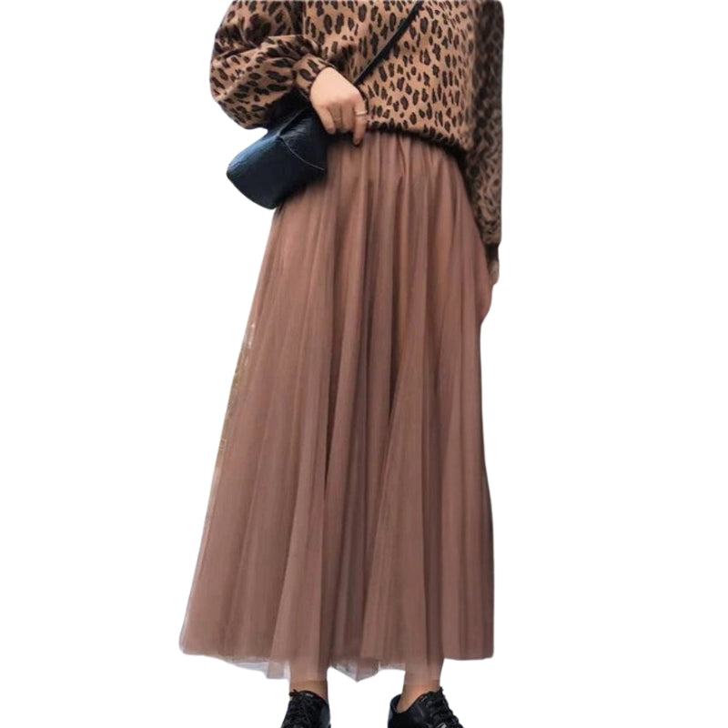 Elara - Mid-Calf Skirt with High Waist and A-Line Silhouette
