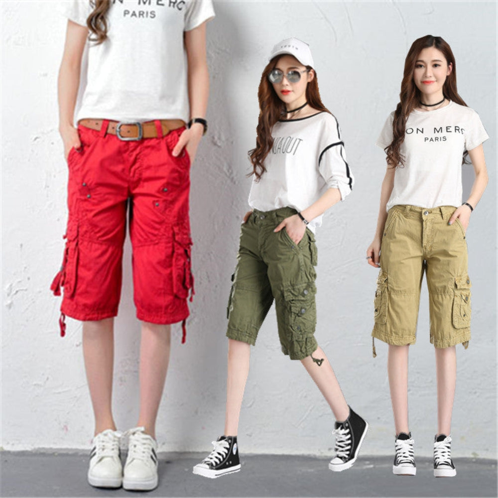 Alayna - Cargo shorts with mid-rise waist, button closure, and functional pockets