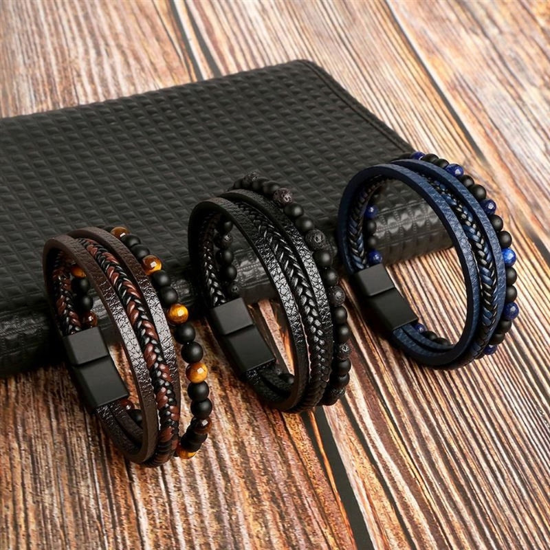 Sebastian – Ensemble de 4 Bracelets avec Perles et Fermoir Magnétique