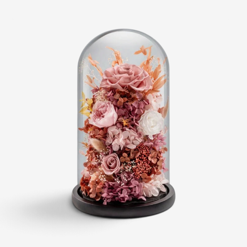 Florabloom - Candeeiro de cúpula de vidro com flores secas preservadas