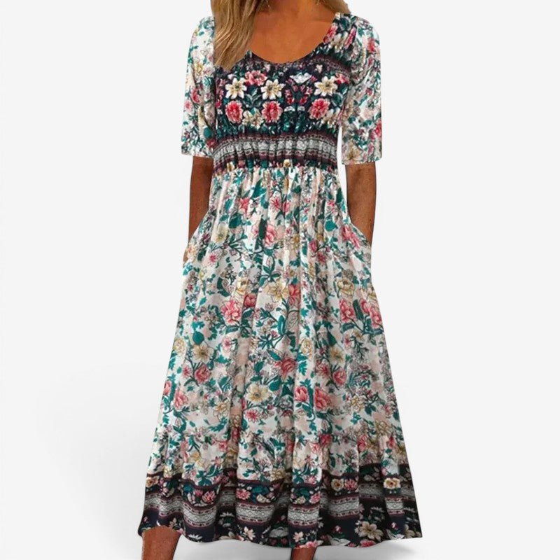 Women’s Square Neck Printed Midi Dress