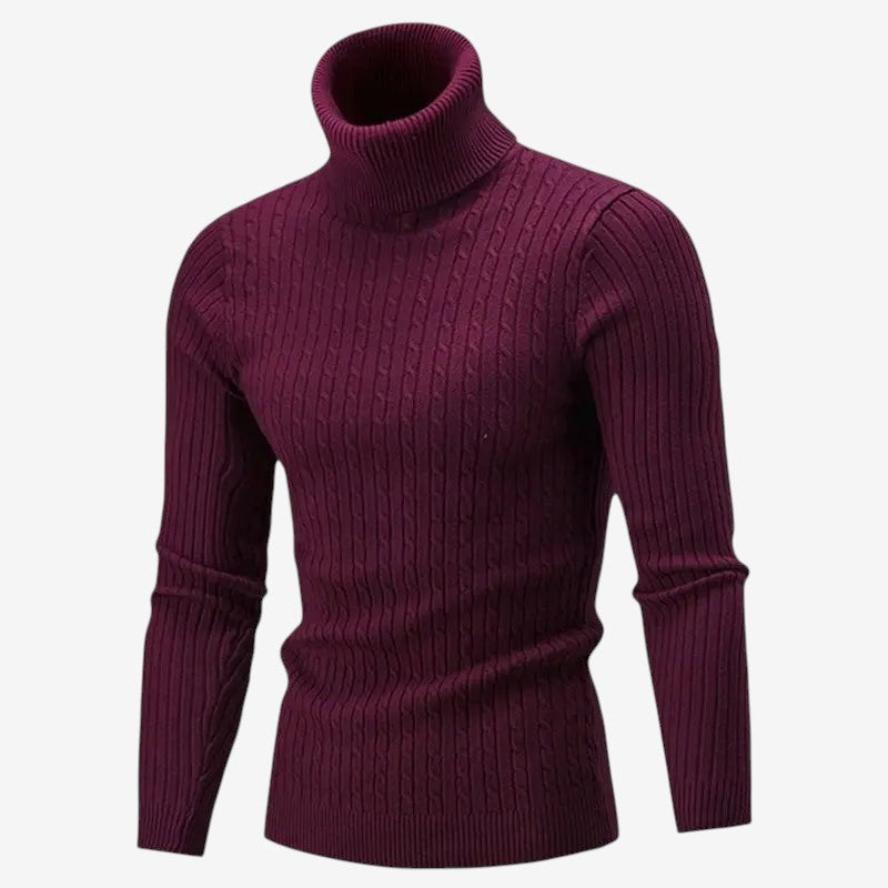 KnitLedger - Camisola de gola alta para homem em malha entrançada
