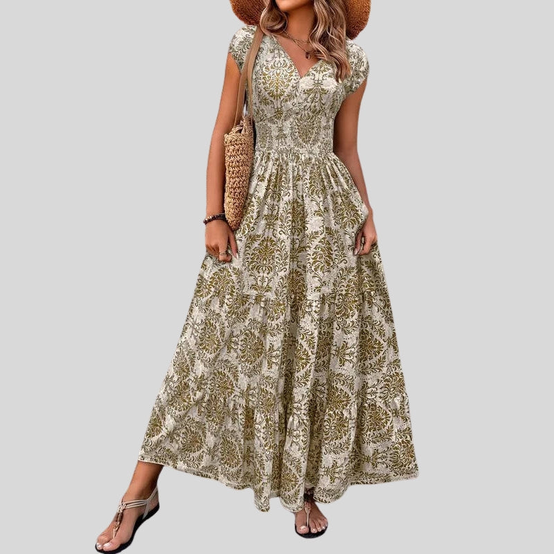 Women’s Maxi Dress with V-Neck and Pattern Print