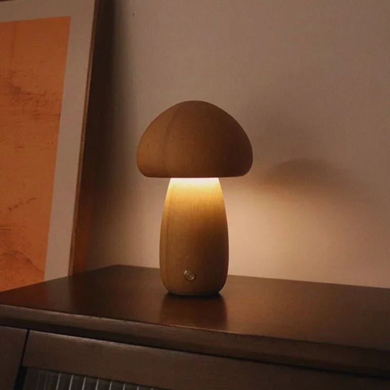 Mushwood - Lámpara de mesa de madera con diseño de seta