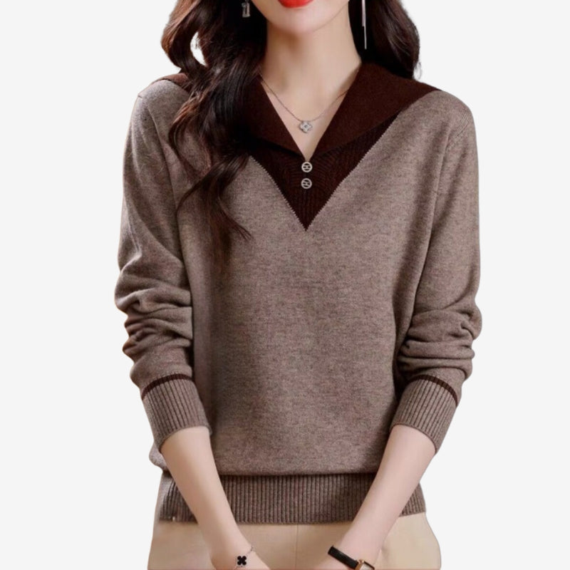Mila – Long sleeve patchwork sweater with V-neck