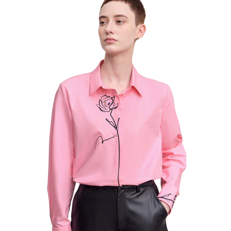 Charlotte - Camicetta con Ricamo di Rose e Colletto Classico