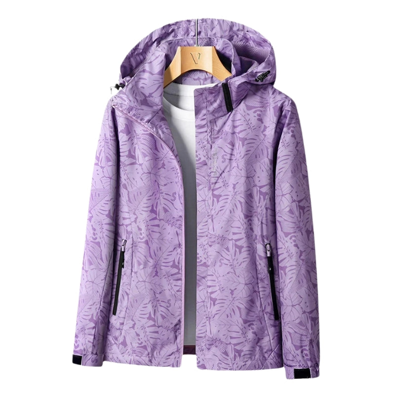 Eleanor - Giacca con stampa foglie, zip e maniche lunghe
