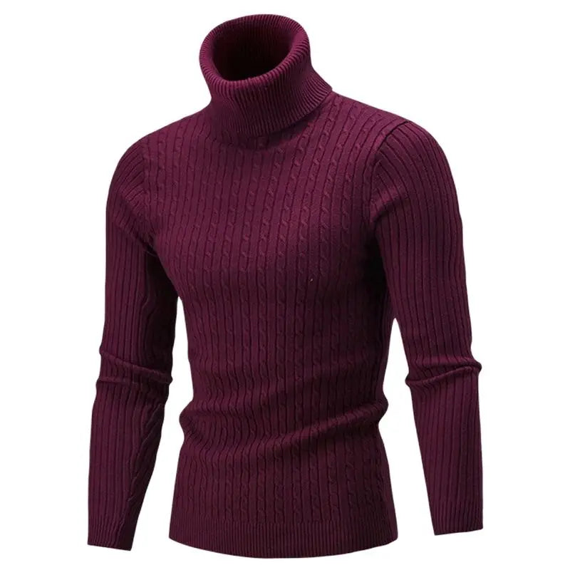KnitLedger - Camisola de gola alta para homem em malha entrançada