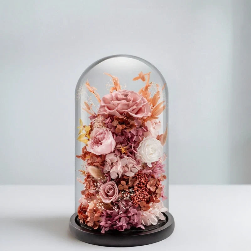 Florabloom - Candeeiro de cúpula de vidro com flores secas preservadas