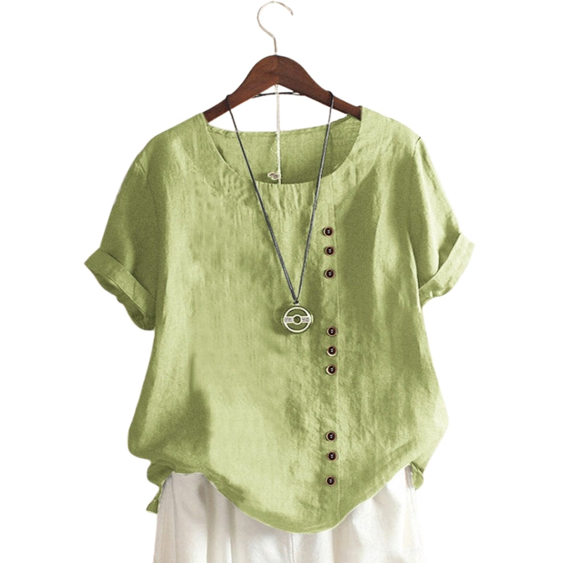 Ava – T-shirt Classique à Coupe Ample avec Col Rond et Boutons