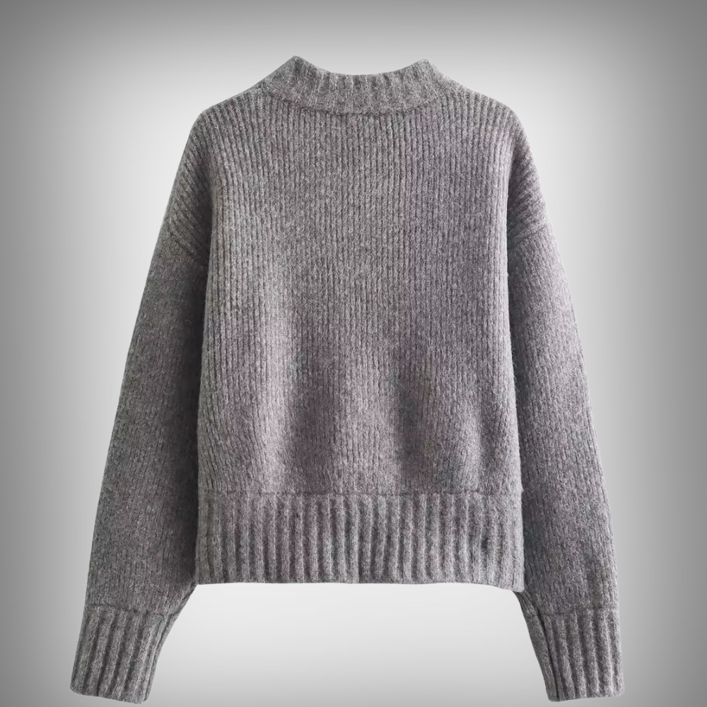Rosa - Elegant Cardigan with Round Neck and Zipper Closure