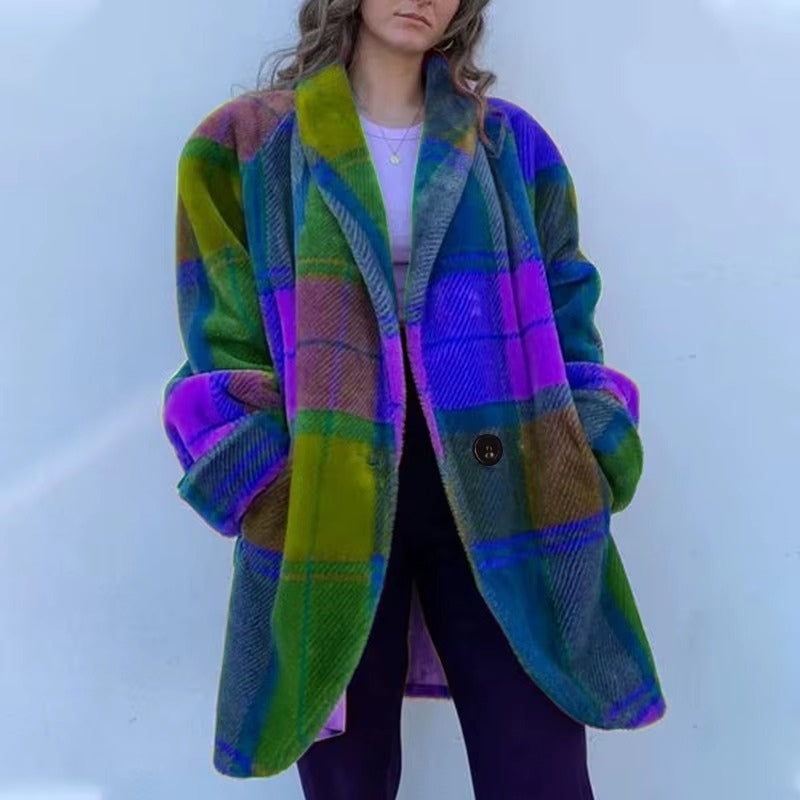 Lacey - Cappotto a quadri a maniche lunghe con chiusura a bottoni