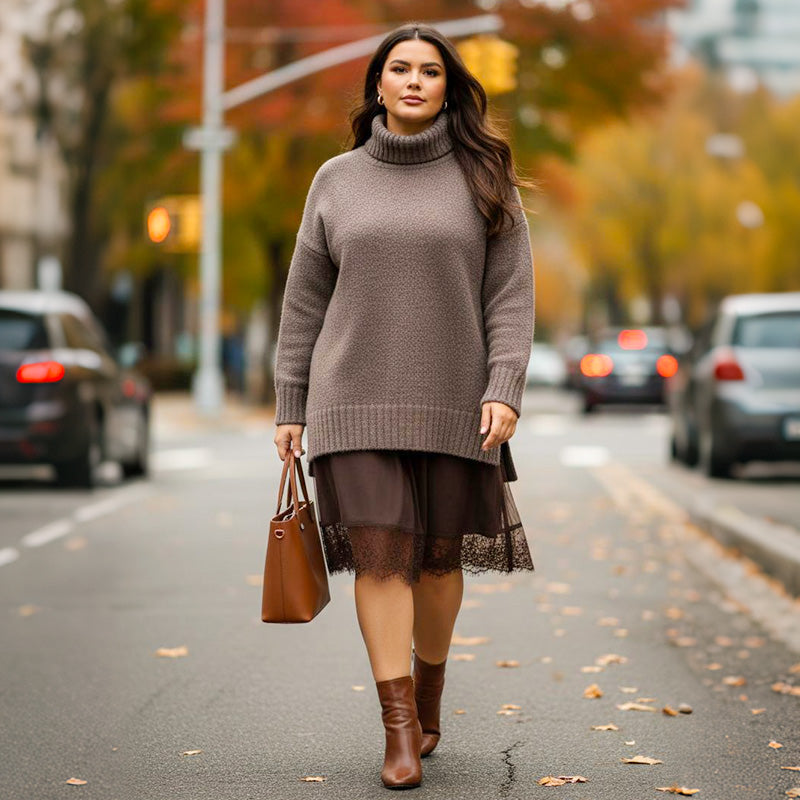 LaceLayer – Two-Piece Mini Dress and Turtleneck Sweater Set