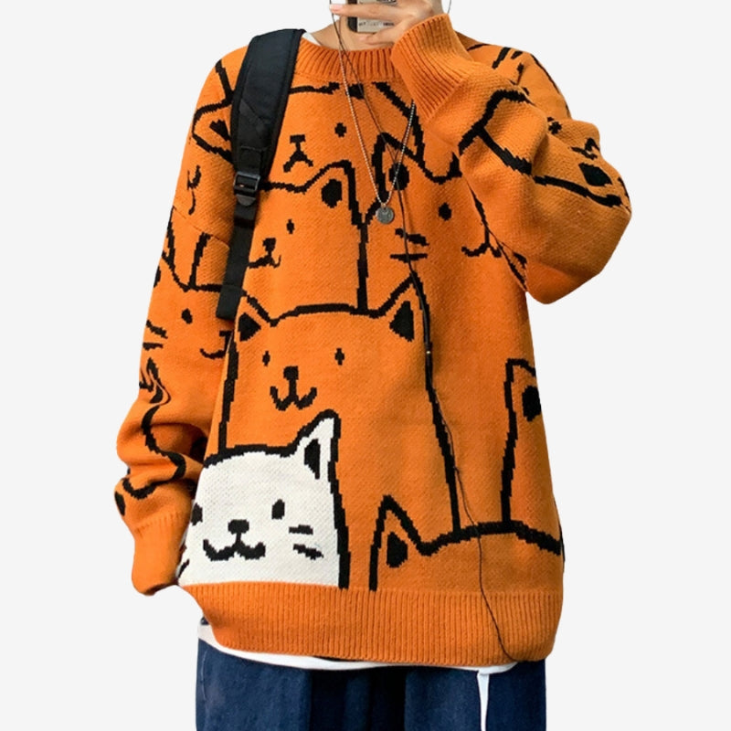 Jasper – Pull à manches longues avec motif chat et col rond