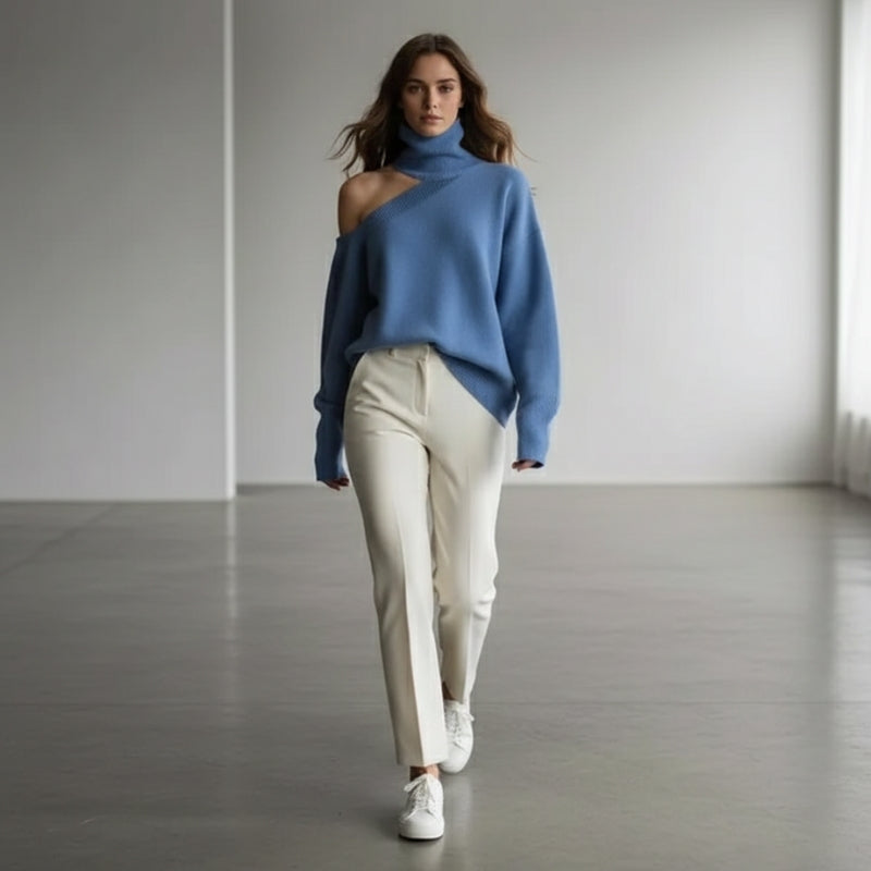 Merel – Long Sleeve Sweater with Turtleneck and Ribbed Details