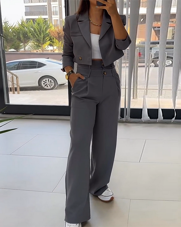 Chena - Set elegant din două piese cu sacou și pantaloni largi