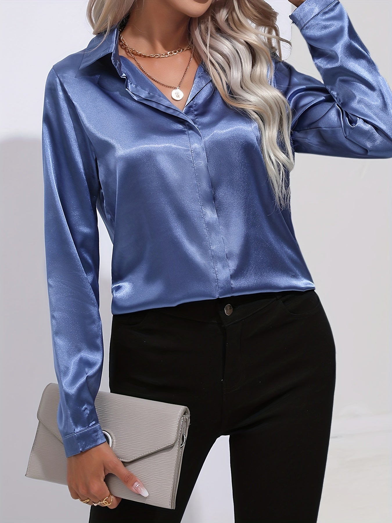 Leona - Camicetta casual in raso con lucentezza raffinata