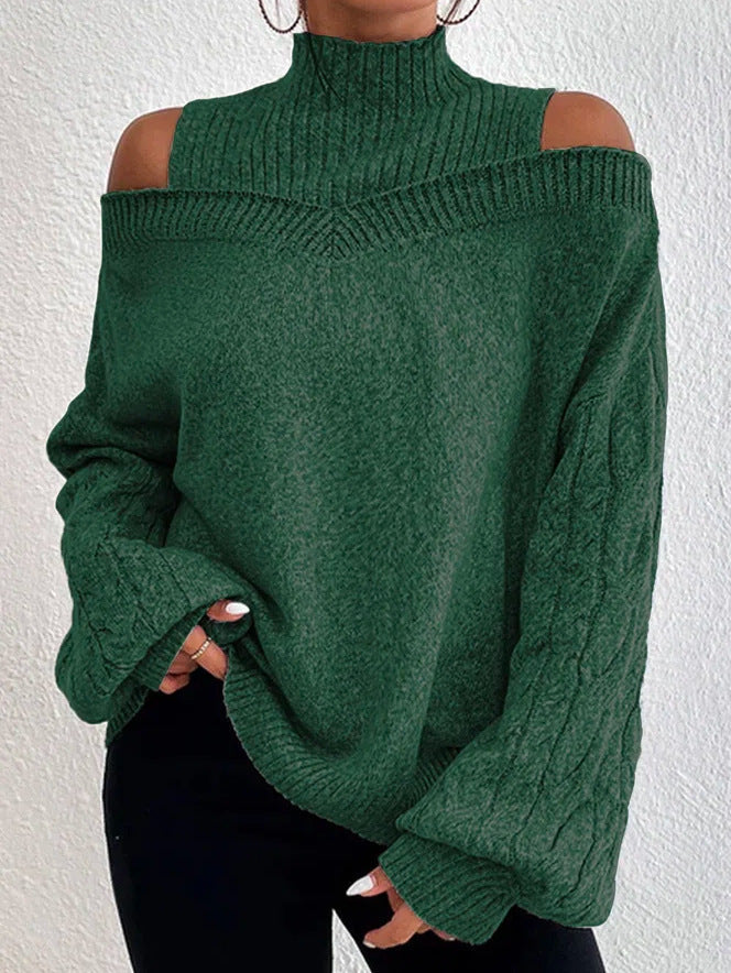 Sophia - Off-Shoulder Sweater with Half Turtleneck and Lantern Sleeves