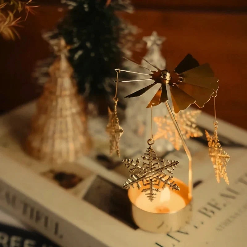SpinGlow - Carrossel de velas em metal rotativo com ornamentos suspensos