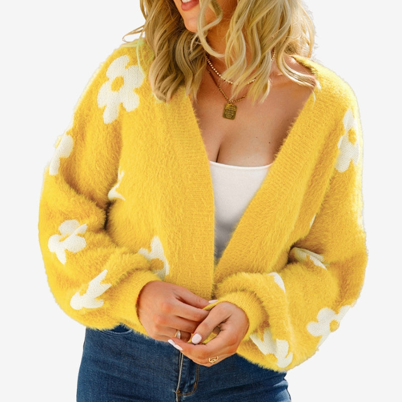 Lina - Long sleeve open front cardigan with floral print