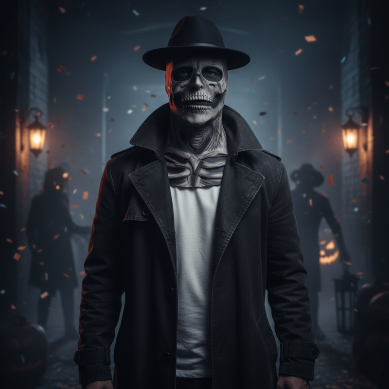Realistic Skeleton Mask with Hat for Halloween