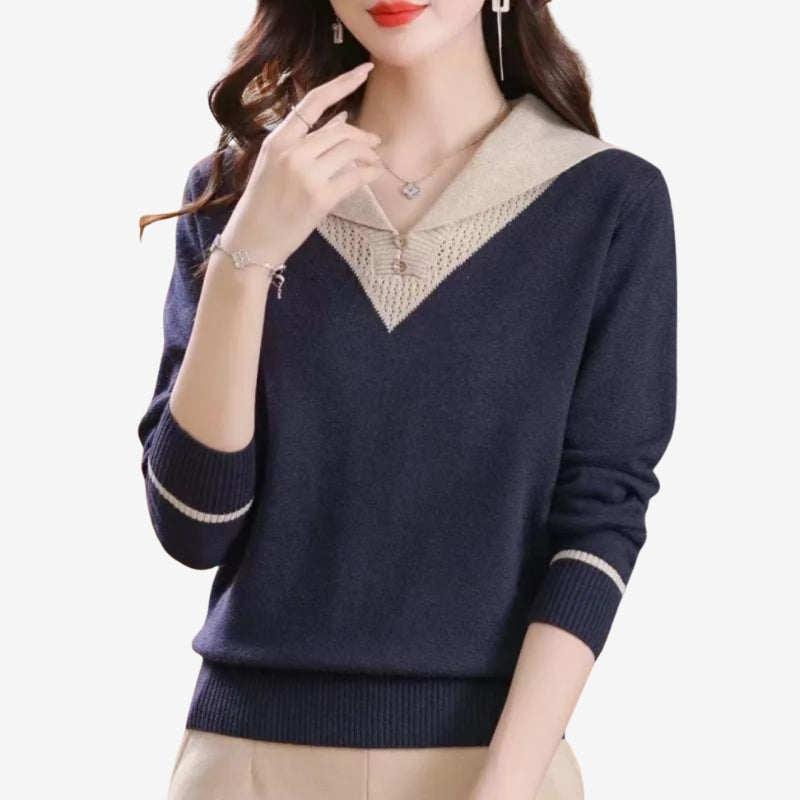 Mila – Long sleeve patchwork sweater with V-neck