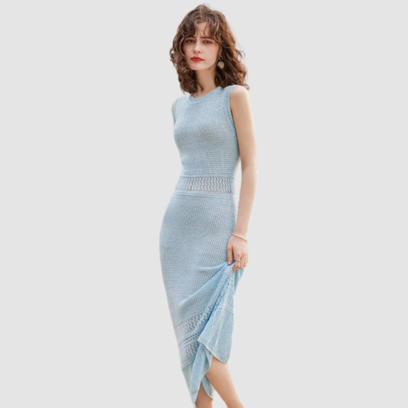Sophia – Abito midi a maglia a linea A senza maniche con scollo rotondo