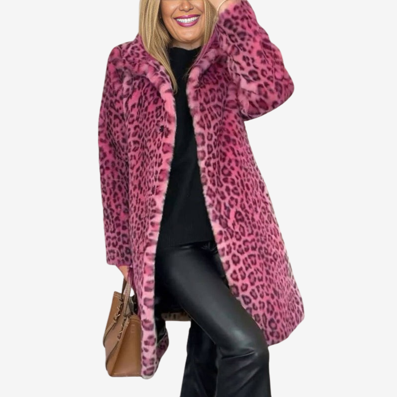 Mckenna - Long Sleeve Coat with Leopard Print