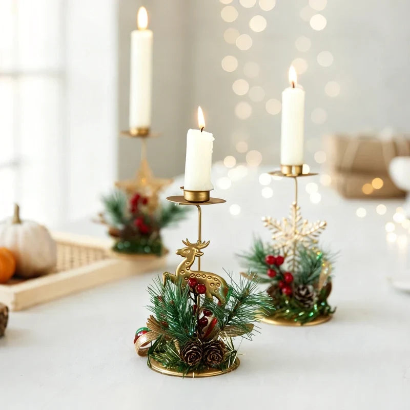 HolidayGlow - Vas gyertyatartó ünnepi motívumokkal
