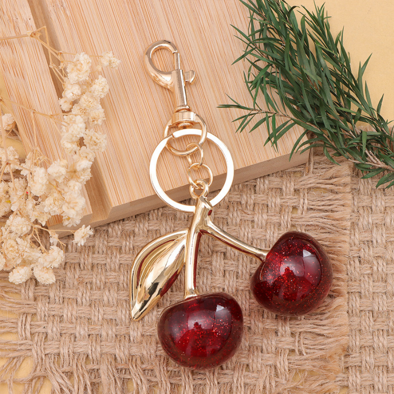 Porte-clés en métal pendentif cerise