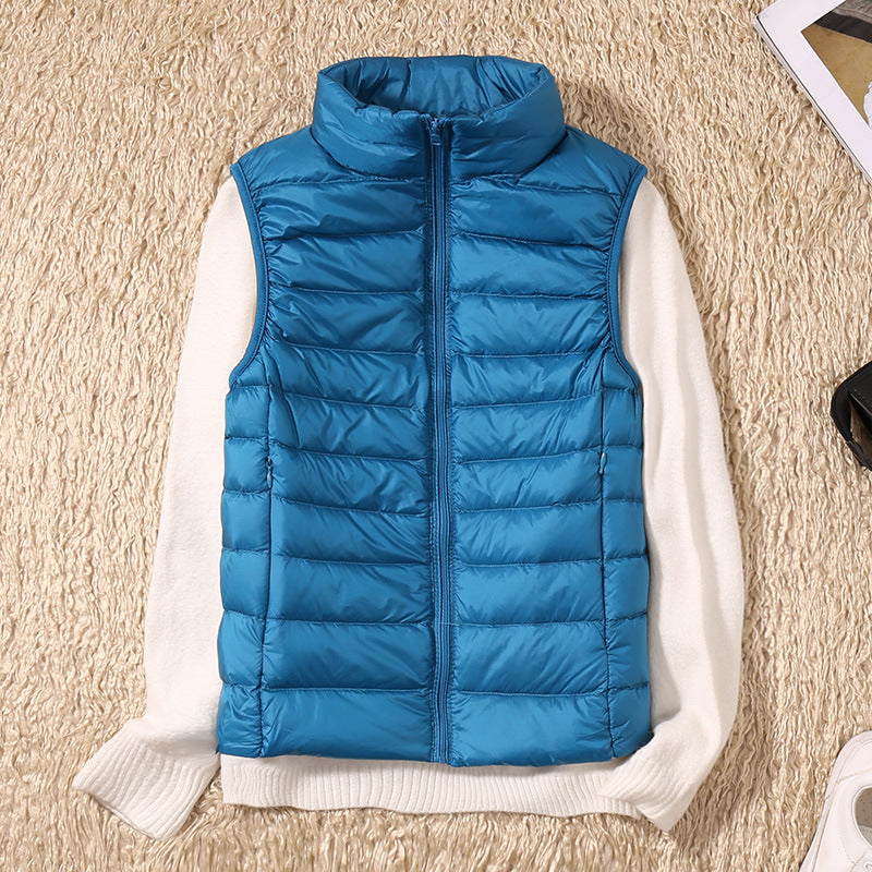Sleeveless zip vest with high neck collar