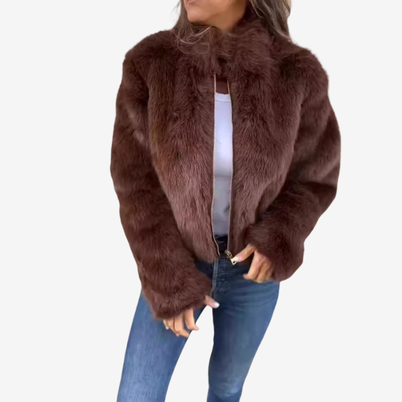 Selixia – Long Sleeve Coat with Zip Closure | Simple Casual Outer Layer | Faux Fur Construction | Sizes S–2XL | Brown, Black, Green, Blue, Red, Purple