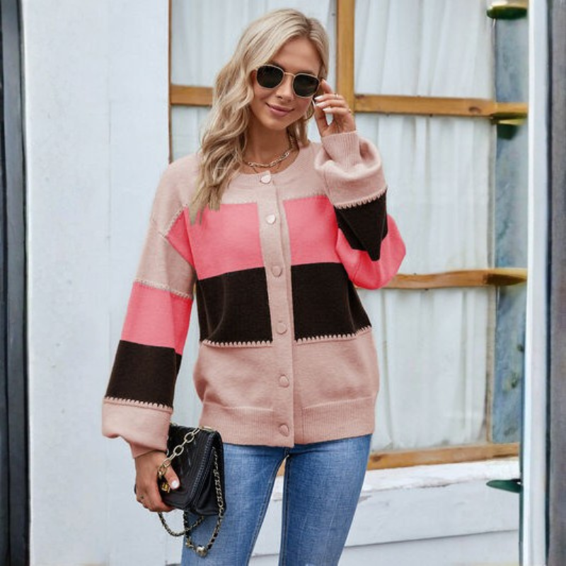 Marvella - Long Sleeve Crew Neck Cardigan With Button Closure