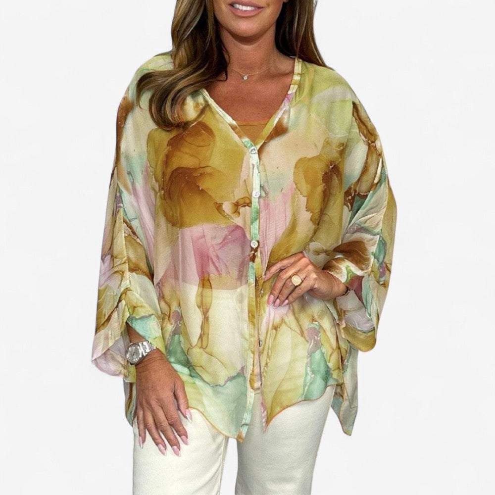Fleur - Blouse imprimée à col en V et manches longues