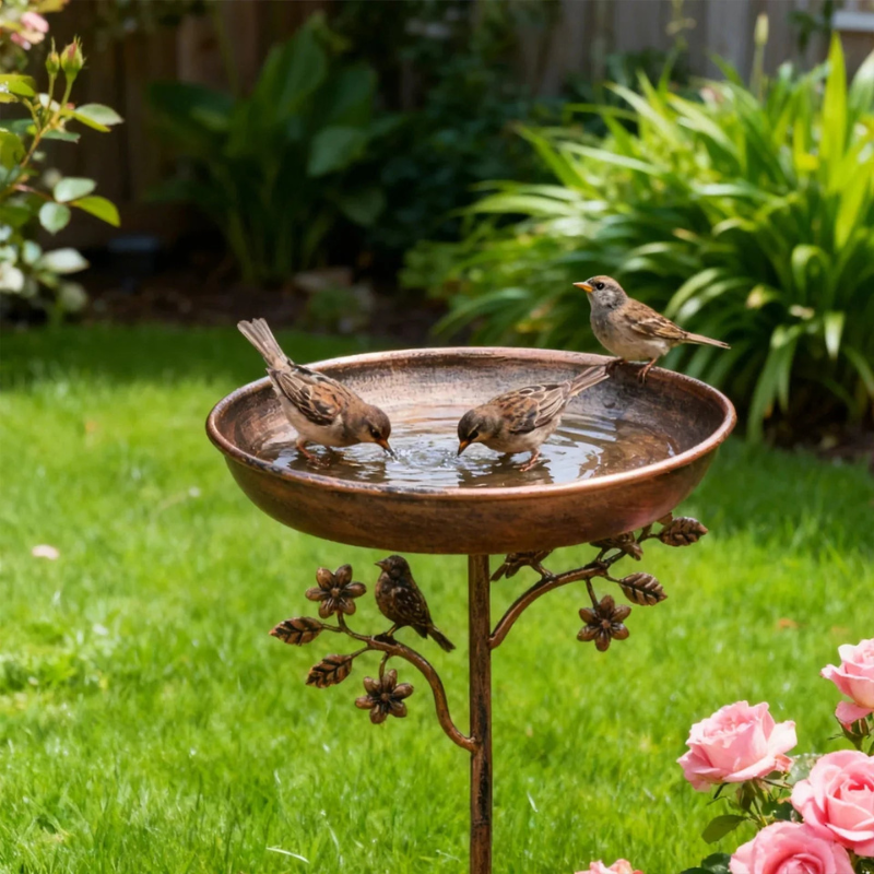 Bain d'oiseaux décoratif avec pot et support à piquer dans le sol