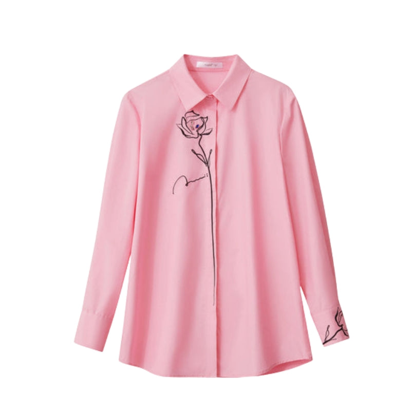 Charlotte - Camicetta con Ricamo di Rose e Colletto Classico