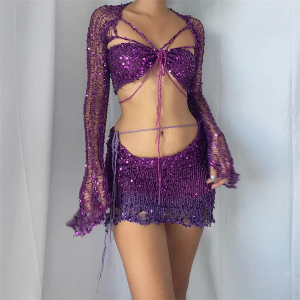 Clarissa – Set elegant de fustă și top scurt cu mâneci lungi