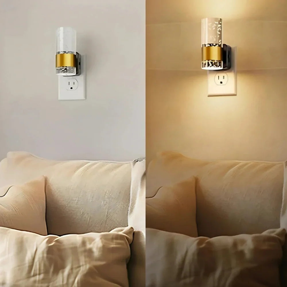 GlowNest - Lámpara de noche con detalles metálicos y cuerpo de acrílico