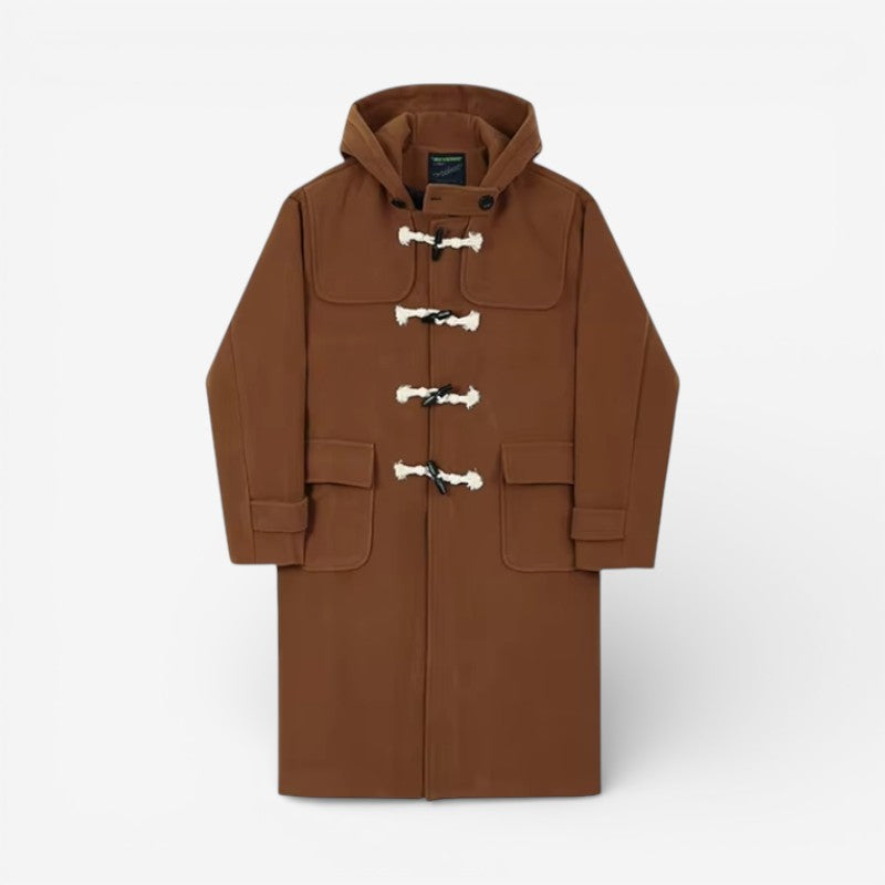 Roland - Long sleeve mid length coat with hood and pockets