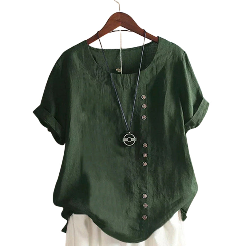 Ava – T-shirt Classique à Coupe Ample avec Col Rond et Boutons